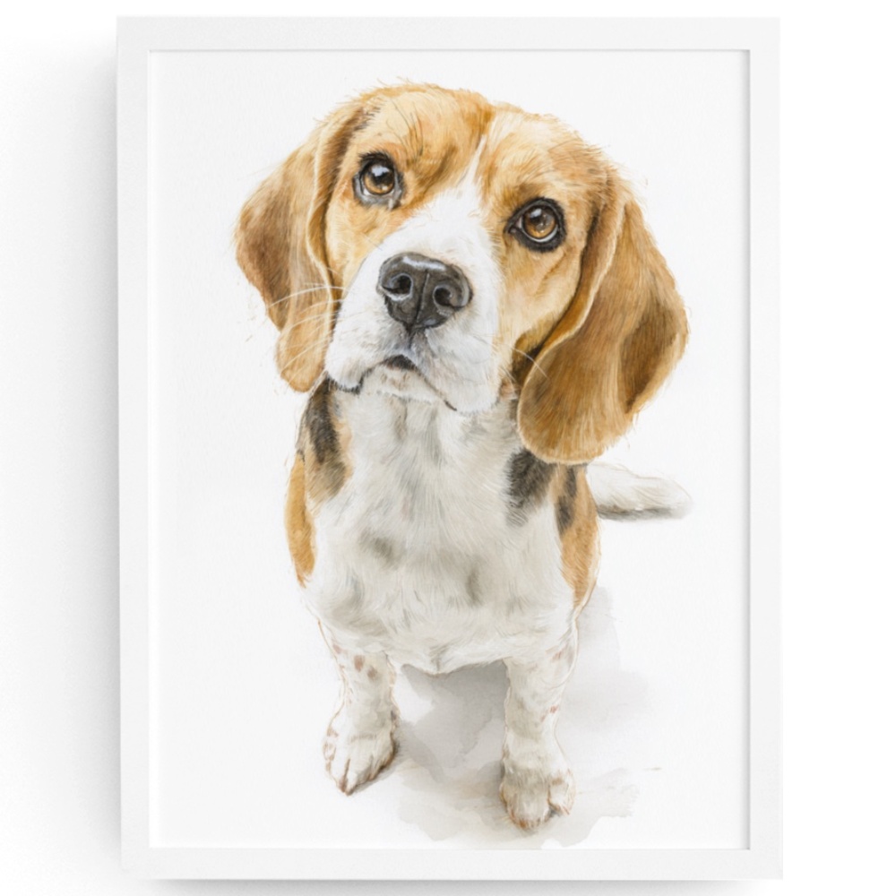Watercolor Beagle Portrait Wall Art Print Poster, Unframed - Pet Artwork